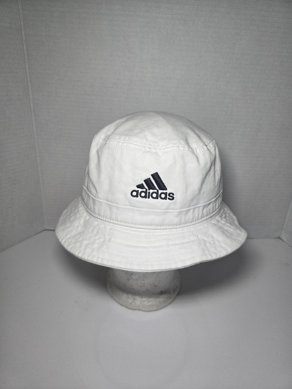 Youth adidas White and Black Embroidered Logo Bucket Hat